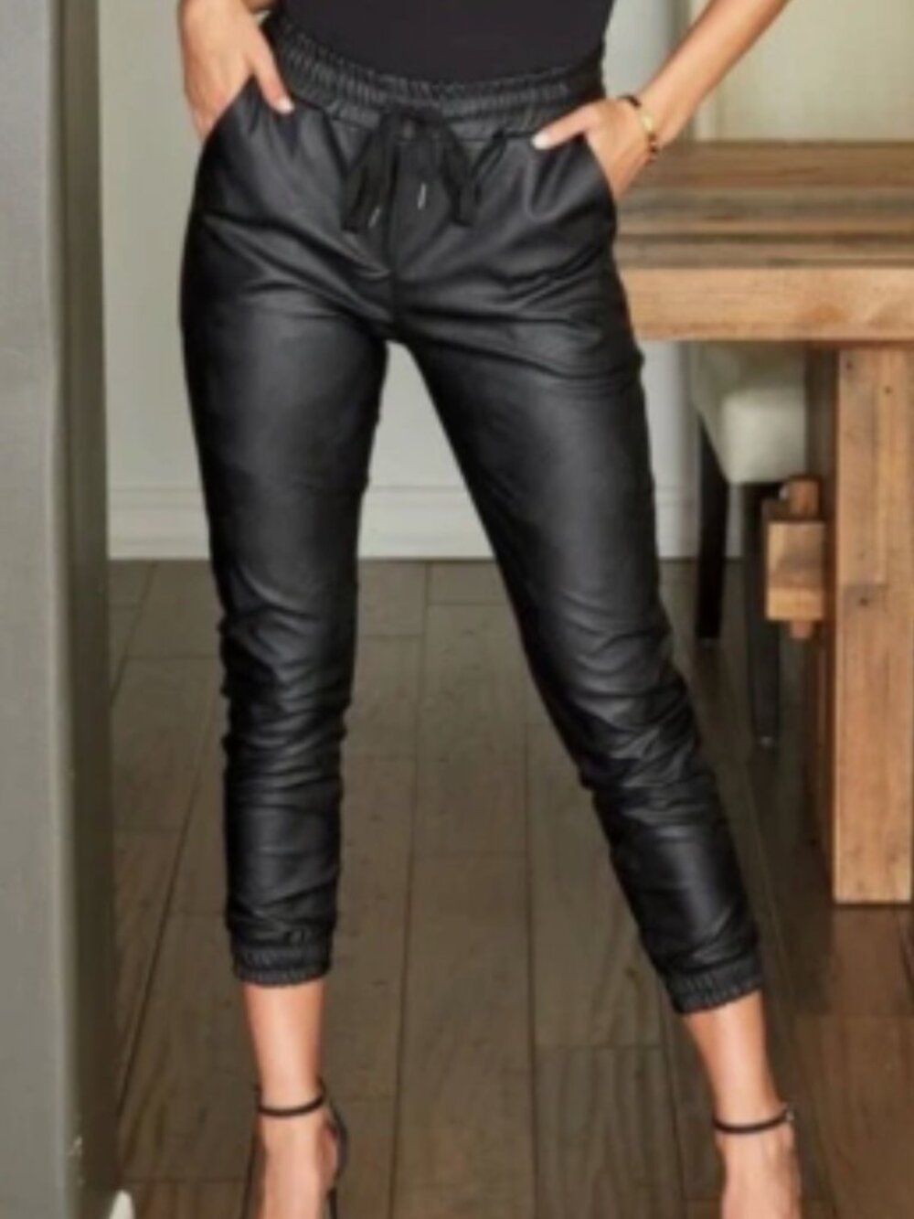 Venti6 Black Faux Leather Joggers